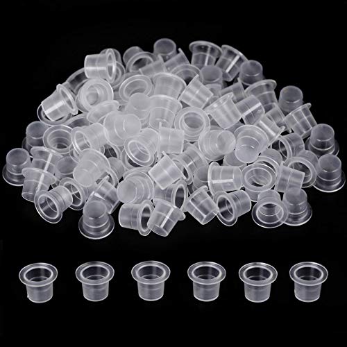Tattoo Ink Caps Small, 200Pcs Disposable Plastic Tattoo Ink Cups Pigment Ink Caps For Tattooing, Tattoo Machine,Tattoo Supplies,Tattoo Needles,Tattoo Kits (8mm)