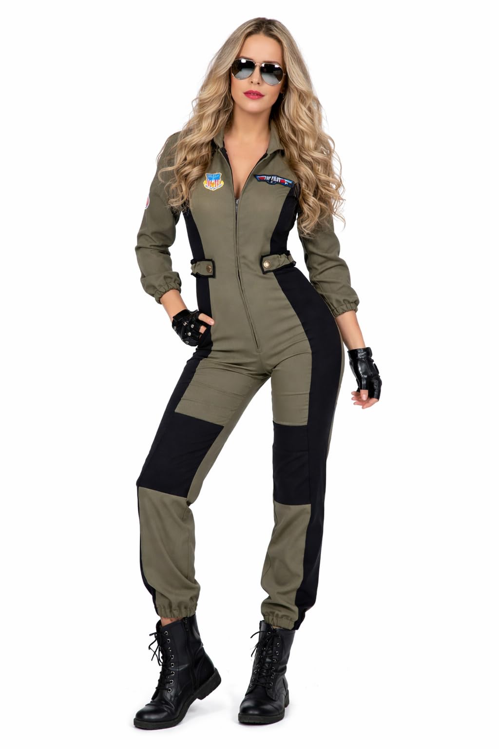 MIMIKRY Damen-Kostüm Kampfjet Pilotin inkl. Brille Kampffliegerin Piloten-Overall Jetpilotin Kampfpilotin Flieger Army