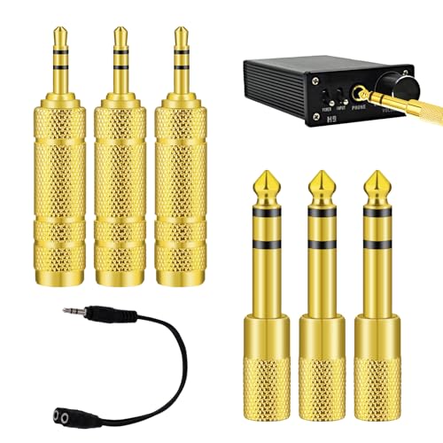 Jostift 6 Stück Klinke Adapter 6,35mm auf 3,5mm, Audio 6,5mm Klinke Stecker auf 3,5mm Klinke mit Kopfhörer Doppelstecker, Vergoldet Stereo Audio Adapter Keyboard Lautsprecher Kopfhörer Gitarre