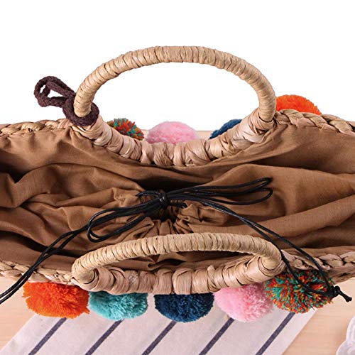 Image of YYW Straw Bags for Women, Large Hand-woven Straw Bag Round Handle Ring Tote Retro Summer Beach Bag