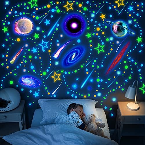 Spakon 495 Pcs Glow in The Dark Planets Stars Wall Decals for Ceiling Glow