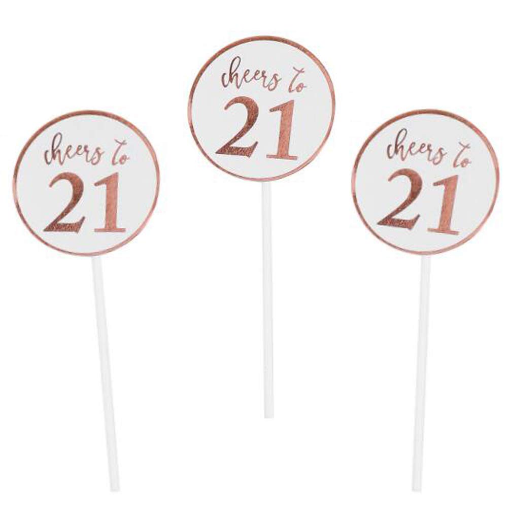 24 PCS Rose Gold Foil Cheers to 21 Cupcake Toppers 21st Birthday Party Cupcake Toppers