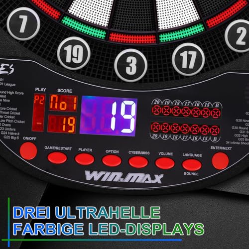 image for WIN.MAX Electronic Dart Board Soft Tip Dartboard Set LED Displays 3 La