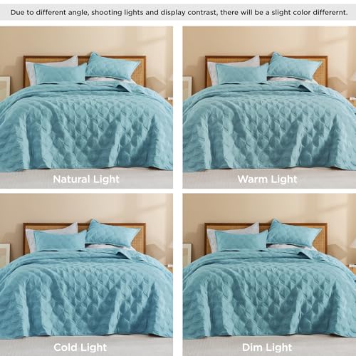 Image of Litanika King Size Quilt Bedding Set, Grayish Teal Summer Lightweight Soft Comforter Bedspreads & Coverlets, Boho Farmhouse Bedding Cover Bed Decor All Season, 3 Pieces (1 Quilt, 2 Pillowcases)