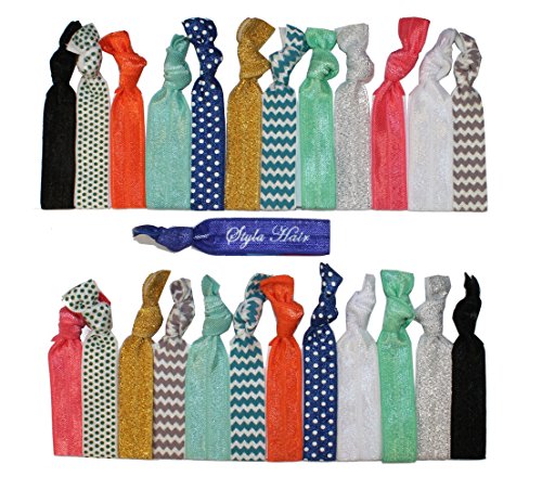 Pack of 25 Elastic Ribbon Hair Ties - No Crease Ouchless Ponytail Holders Hair Accessories (Variety Colors)