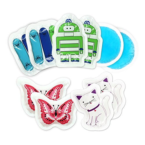 Kids Ice Pack(10-Pack) for Boo Boos Injuries by WORLD-BIO, Reusable Children's Fun Cartoon