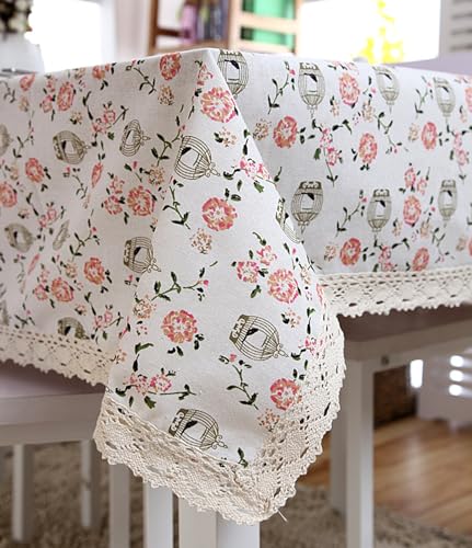 Nappe de table anti tache coton polyester rectangulaire 140x220cm decoration fleurs oiseaux - 6