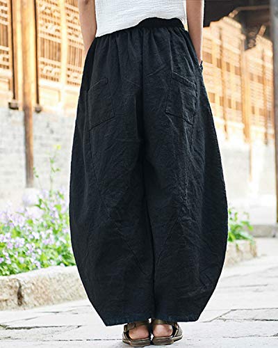 IXIMO Women's Cotton Linen Pants Casual Baggy Elastic Waist Relax Fit Trousers Slacks4