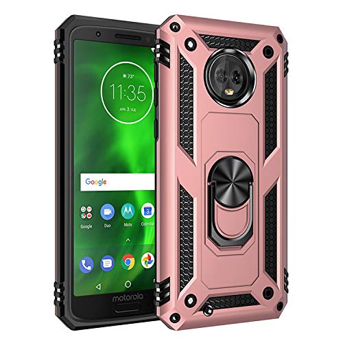 BestST Funda para Motorola Moto G6 +HD Protectores de Pantalla,con Anillo Soporte,Rugged TPU y PC Cubierta de Doble Capa Hybrid Carcasa y 360 °Rotación Kickstand 2 en 1 Case.RoseOro