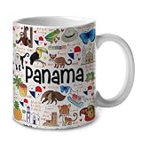 Lotacy Panama Symbols Colorful Ceramic Coffee Mug With Heart In Flag, 11 oz, Panama Souvenir and Gifts