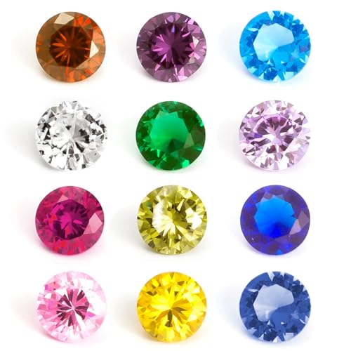 RUBYCA Birthstone Floating Charms for Glass Living Memory Lockets & Pendant Necklace Cubic Zirconia CZ (5mm Round, 12Pcs)