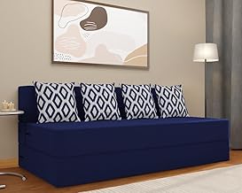 Adorn India Easy 4-Person Sofa Cum Bed (Rhombus Pattern) Chennile Fabric- Washable Cover- Including 4 Cushion- Size 6' X 6' Ft (Blue Color) Perfect for Home & Office for Guests