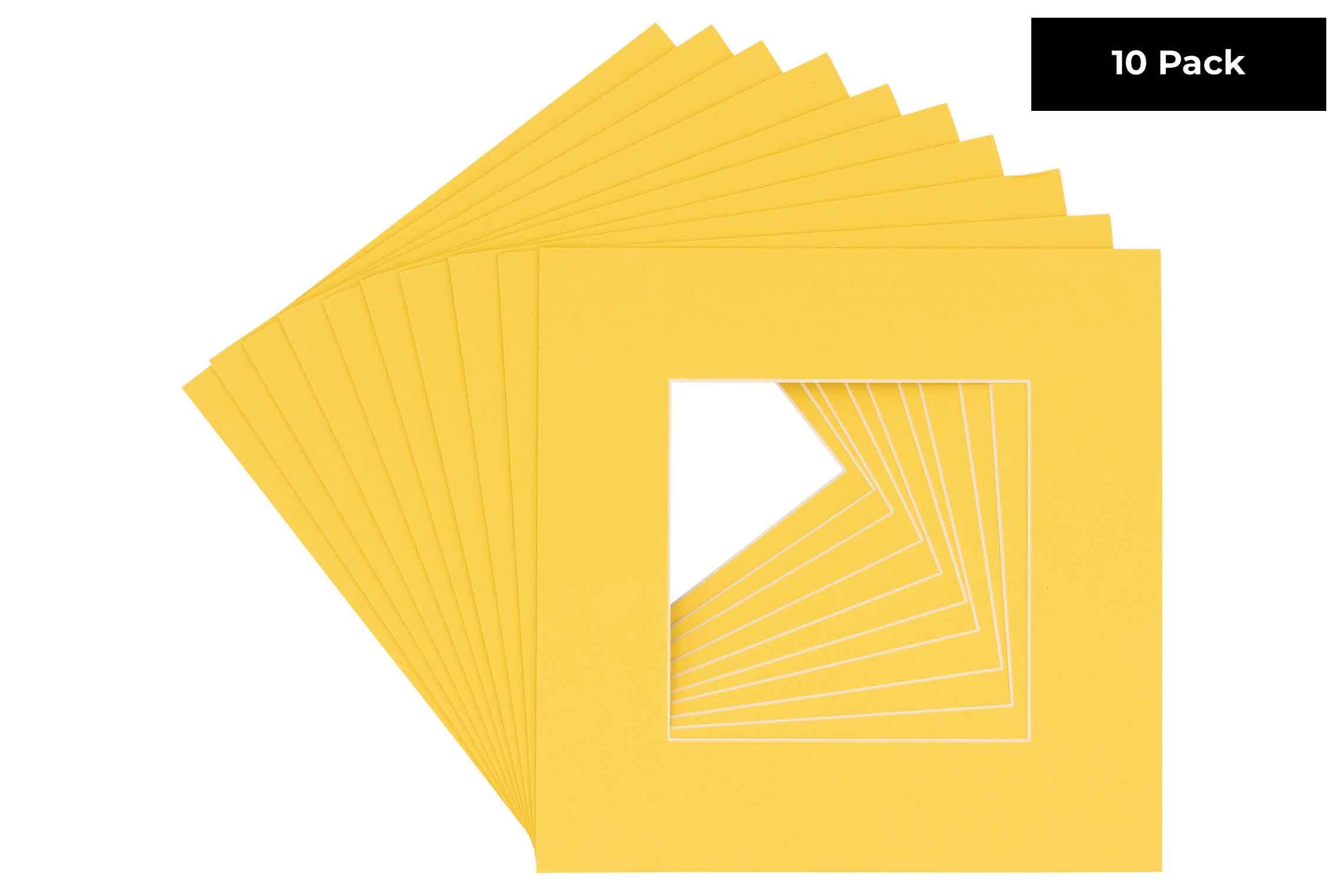 CountryArtHouse Chamois Yellow Acid Free 10x10 Square Picture Frame Mat with White Core Bevel Cut for 6x6 Pictures - Fits 10x10 Frame - Pack of 10 Matboards