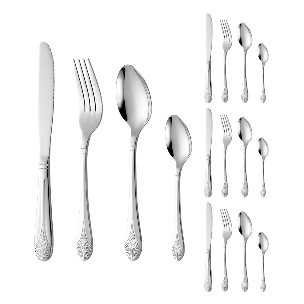 Pavone Coda Stampa Manici Cucina Acciaio Inox Argenteria Stoviglie Posate Set Posate Bistecca Coltello Forchetta Cucchiaio Cucchiaino (16 pezzi)