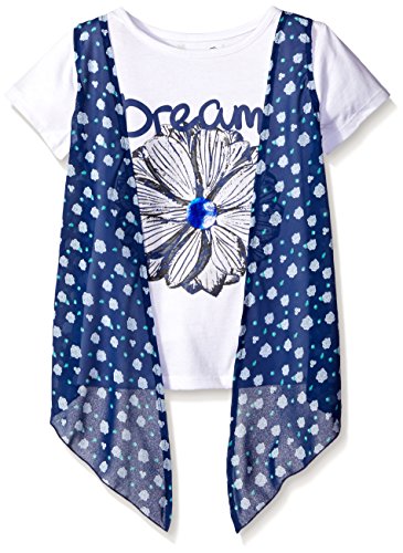 Dream Star Girls' Short Sleeve Screen With Floral Printed Chiffon Vest 2 Fer