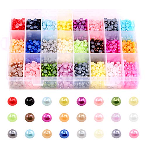 Swpeet 2880Pcs 6mm 24 Colors Flat Back Pearl Cabochon Imitation Pearls Assortment Kit, Rainbow Color Artificial Pearl Bead Flat Back Plastic Beads Perfect for Craft DIY Nail Art Jewelry Making