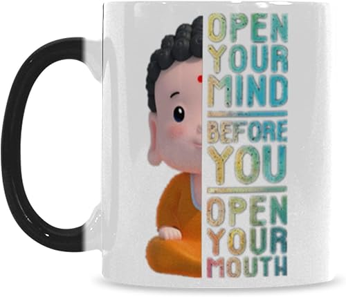 Open Your Mind Before You Open Your Mouth-Thermal induction Discoloration Funny Coffee Mug Ceramic Novelty Coffee Cup Funny Gifts11Oz