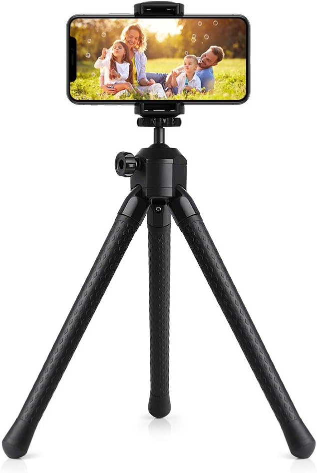Phone Tripod Selfie Stick Kit,SmilePowo Flexible Tripod Stand with Bluetooth Remote/Universal Clip 360ยฐ Rotating for iPhone,Android Phones,GoPro Sports Camera,Digital Camera(Black Tripod)