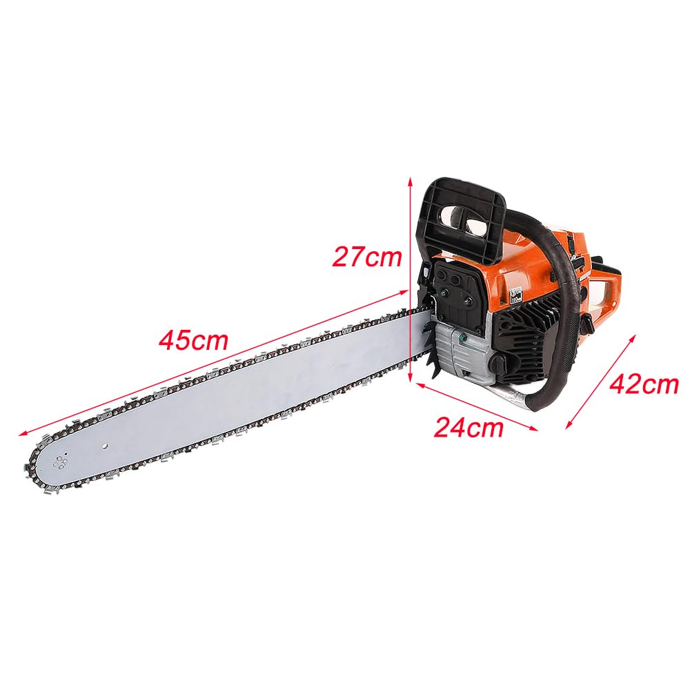 Belfoye, motosierra térmica profesional, potente motor de 2 tiempos para matar y podar, arranque rápido y sistema antivibración, guía 45 cm, color naranja