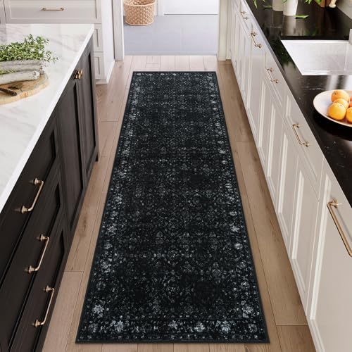 Hedlive Vintage Black Washable Hallway Runner Rug, 2.6x8 Non Slip Runnersfor Hallways...