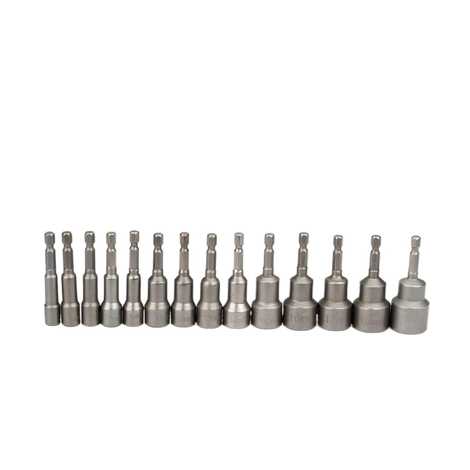 Xchiaueo 14Pcs 6-19Mm 65Mm Length Electric Screwdriver Nut Driver Set 1/4Inch Hex Shank Metric Wrench Socket Bit