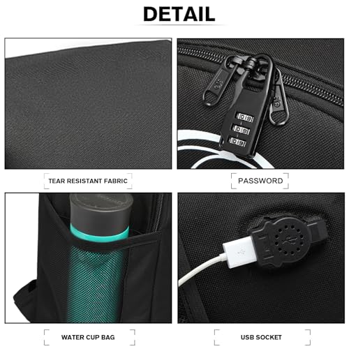 KONO Schulrucksack Unisex Teenager mit Fluoreszierendem Muster, Leicht & Wasserdicht für Schule, Reise (30x17x48cm) (Schwarz)