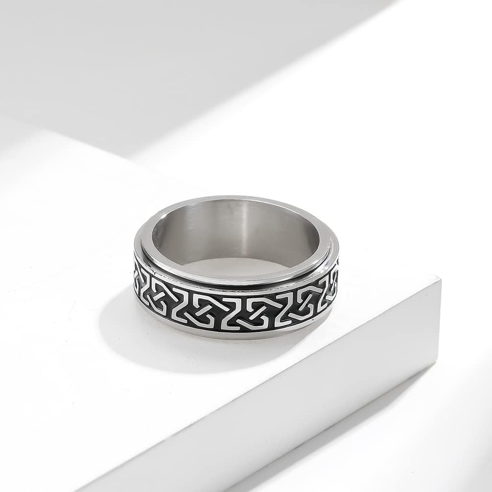 Mens Fidget Anxiety Spinner Ring Silver Gold Black Stainless Steel Vintage Knot Braided Band Rotatable Ring Wedding Band for Men Women