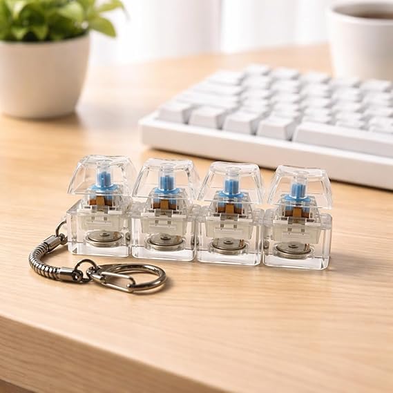 Image of Mechanical Keyboard Switch Keychain (Blue Clicky Switch) | Fidget Toy Keychain with Audible Click Sound | Transparent Key Tester Keyring | Stress Relief Gadget for Office & Gaming Lovers