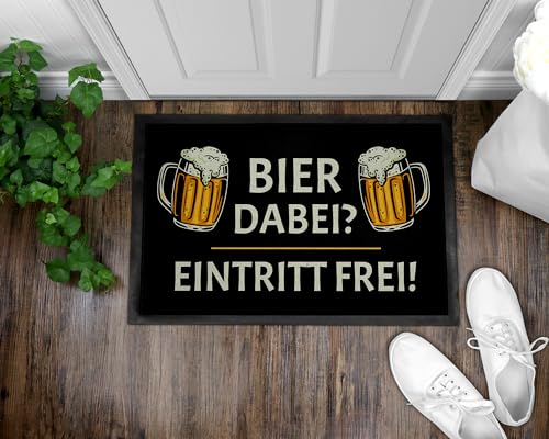 OM3® lustige Fußmatte mit Spruch - Bier dabei Eintritt frei! - Geschenkidee für Männer - Biertrinker - rutschfest & waschbar - 60x40cm -