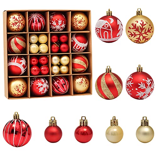 YXHZVON Bolas de Navidad, 44 Piezas Bolas de Navidad Rojas y Doradas, Bolas de Plástico para Adornos Plástico de Árbol Navidad para Manualidades Decoración del Festival Fiesta Cover