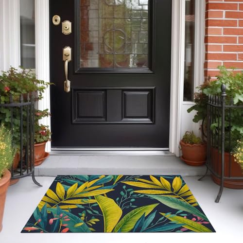 Tapis de salon antidérapant à poil ras doux motif feuilles de jungle - 5