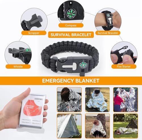Außen Notfall Survival Kit 18 in 1, Professionelles Notfall Set Outdoor Zuhause, Premium Set Messer Outdoor Ausrüstung, Überlebensausrüstung, für Camping, Bushcraft, Wandern, Jagde, Abenteuer, Männer