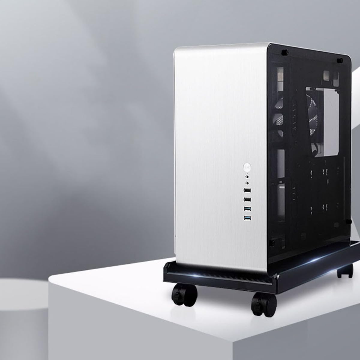 Supporto Mobile per CPU con Rotelle in Plastica Nera, Rack per Torre del Computer con Design Termico, Carrello Porta Computer Stabile per Casa e Ufficio
