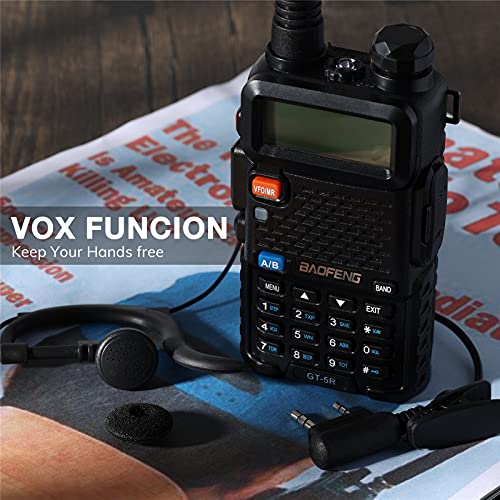 BAOFENG GT-5R Walkie Talkie aggiornato LEGALE Dual Band Two Way Radio UHF VHF Radio amatoriale portatile a lungo raggio con 128 canali, batteria da 1800 mAh, cuffie per adulti, supporto cinguettio