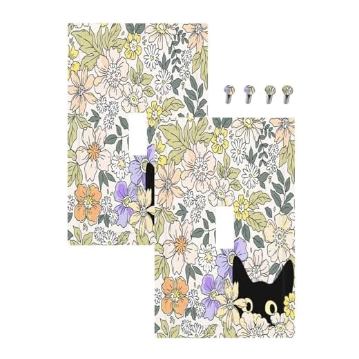 SgEdao Decorative Light Switch Plate Covers Cute Black Cat in a Flower Patch Botanical Garden 1 Gang Wall Plate Single Toggle Light Switch Covers Artistic Faceplate for Bedroom Decor（2 Pack）