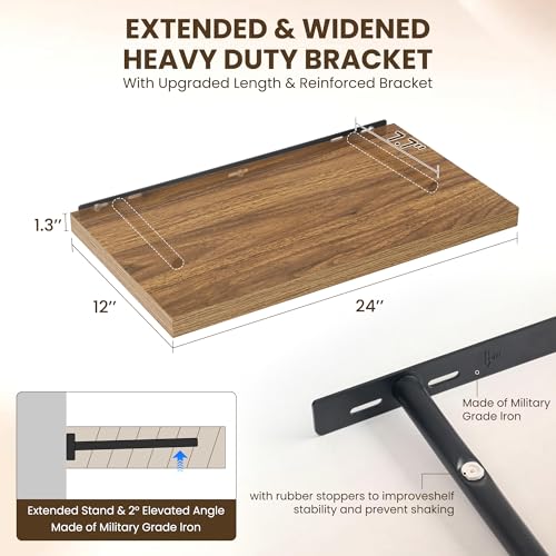 Image of Dreamland 24 inch Floating Shelves for Wall, 12 inch Deep Slim Walnut Floating Shelves, Wall-Mounted Shelves for Bedroom, Living Room, Kitchen, Bathroom - Set of 2