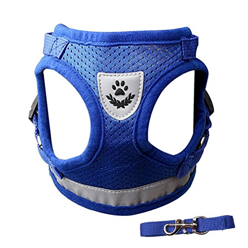 ZHIYE Reflective Breathable Dog Vest Adjustable Pet Dogs Cats Harness Vest With Walking Lead Leash Set Handle Easy Control for Outdoor Walking and Car Rides