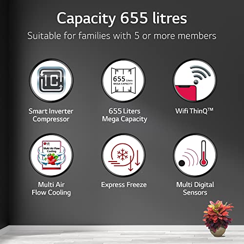 Image of LG 655 L Frost-Free Inverter Wi-Fi Side-By-Side Refrigerator (GL-B257EPZX, Shiny Steel, Door Cooling+ with Hygiene Fresh)