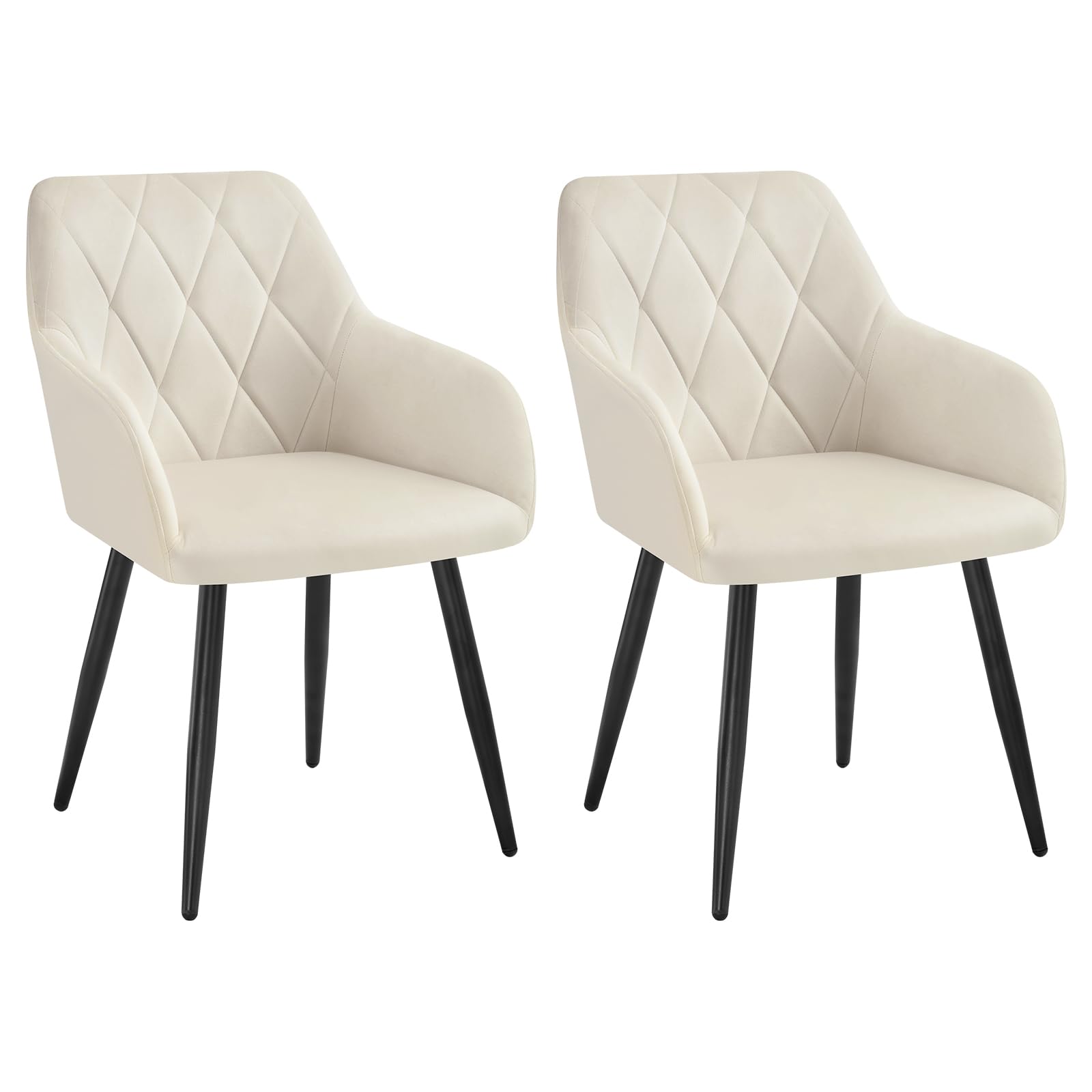 WOLTU 2er Set Esszimmerstühle mit Armlehne Rückenlehne, für Esszimmer Wohnzimmer Küche, Bequeme Küchenstühle gepolstert mit Samtbezug, Metallbeinen, Cremeweiß