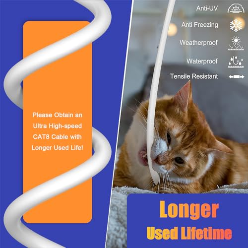 Image of MEIPEK Cat8 Ethernet Cable 15m High Speed 40Gbps 2000Mhz S /FTP Shielded 26AWG Gigabit Waterproof White Rj45 Lan Internet Network Patch POE with 15 Clips