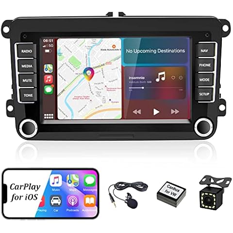 CAMECHO Android 10 Car Stereo with Carplay Android Auto for VW Polo Golf Caddy T5 Tiguan Skoda Seat 7 Inch Touch Screen Radio with Backup Camera, GPS Sat Nav, WiFi, SWC, BT, FM RDS, Mirror Link[1+16G] Cover