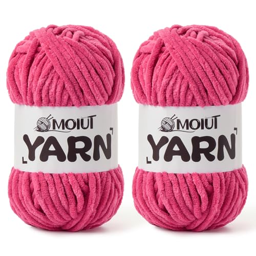 Image of 2 Pack Fluffy Chenille Yarn for Crocheting, Chunky Velvet Yarns for Crochet Amigurumi, Baby Yarn for Crocheting Soft Blanket, 174.9yds /7 oz Bulky Yarns for Crafts /Hats /Shoes /Socks (2 Rose)