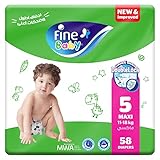 Fine Baby Diapers, Size 5, Maxi, 11-18 kg, 58 Diapers