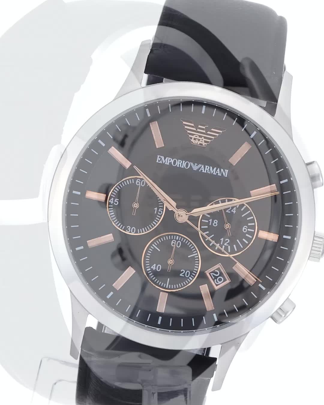 Amazon.co.jp: Emporio Armani クロノグラフ ブラックレザーウォッチ