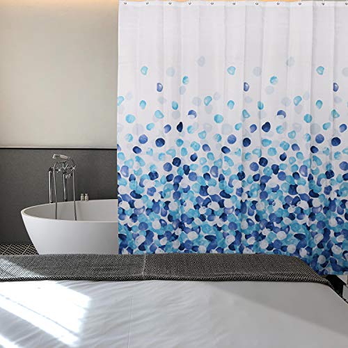 Keador Shower Curtain, Blue Pebble Stone Rocks on White Bathroom Cloth Shower Curtain Set with 12 Hooks, Unique Waterproof Fabric Colorful Washable Shower Curtain for Bathroom, 72 X 72