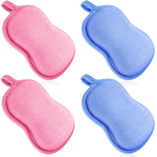 4 esponjas de baño de algodón para bebé Tatuo color rosa y azul