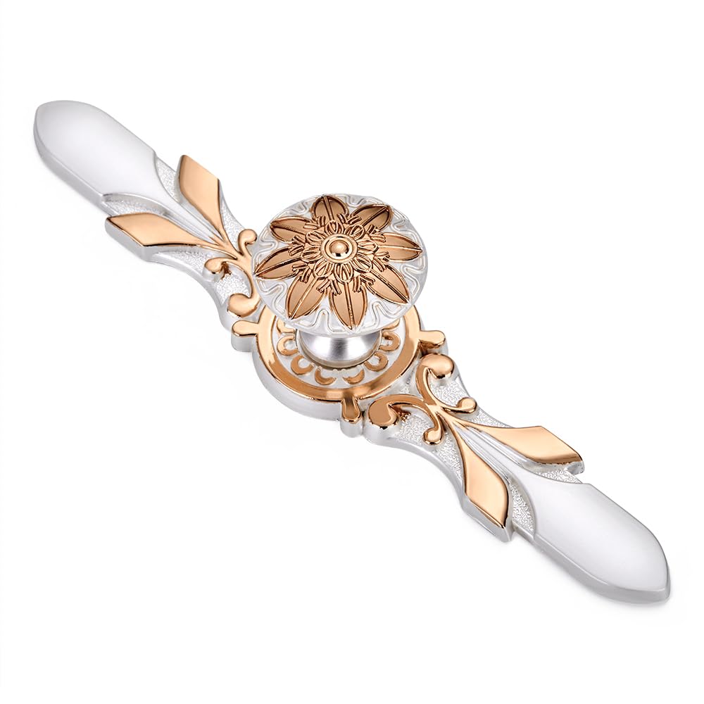 Paquete de 20 pomos y platos redondos de color marfil y oro blanco – perilla de 1.15 pulgadas y placa de 5.8 pulgadas – Perillas antiguas para gabinetes de metal para escritorio, muebles de