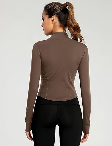Miniatura 3 de Gacaky Chaqueta atlética para mujer, ligera, con cremallera completa, para yoga, recortada, para entrenamiento, ajustada, con agujeros para el pulgar