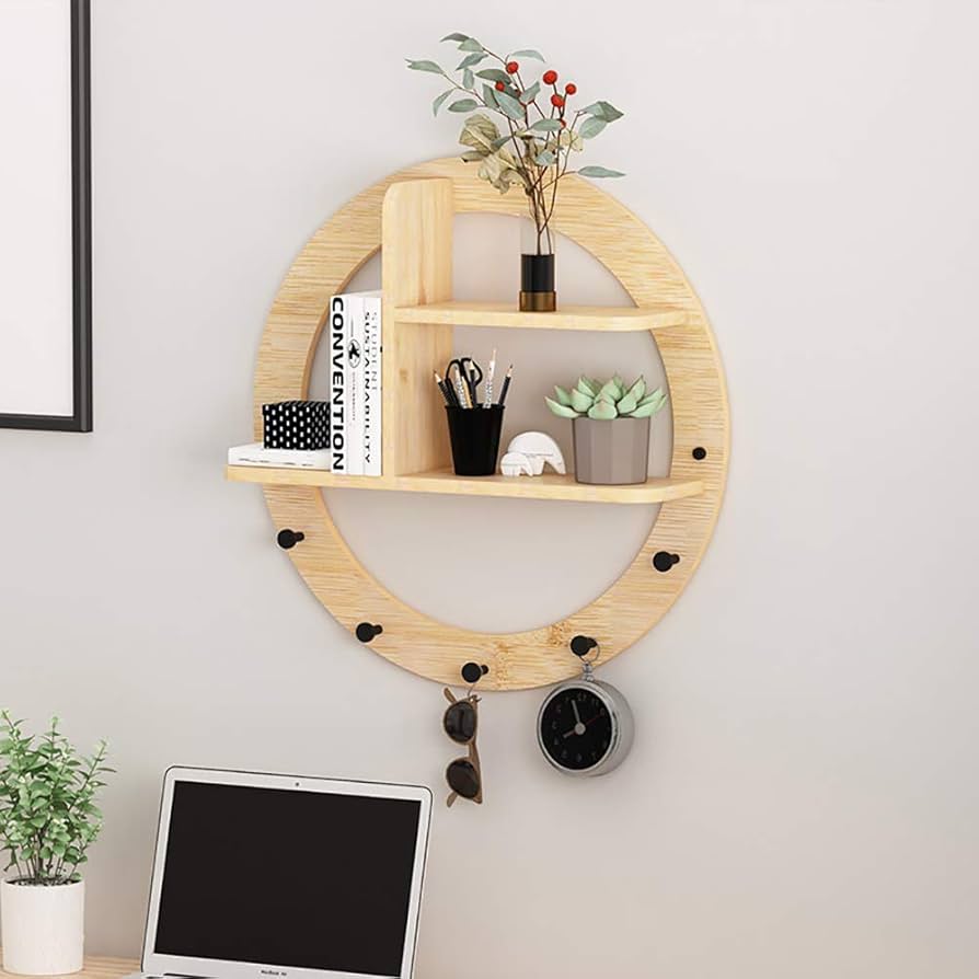 Amazon｜取り付けが簡単な頑丈な木製棚、壁に取り付けられた金属製円形