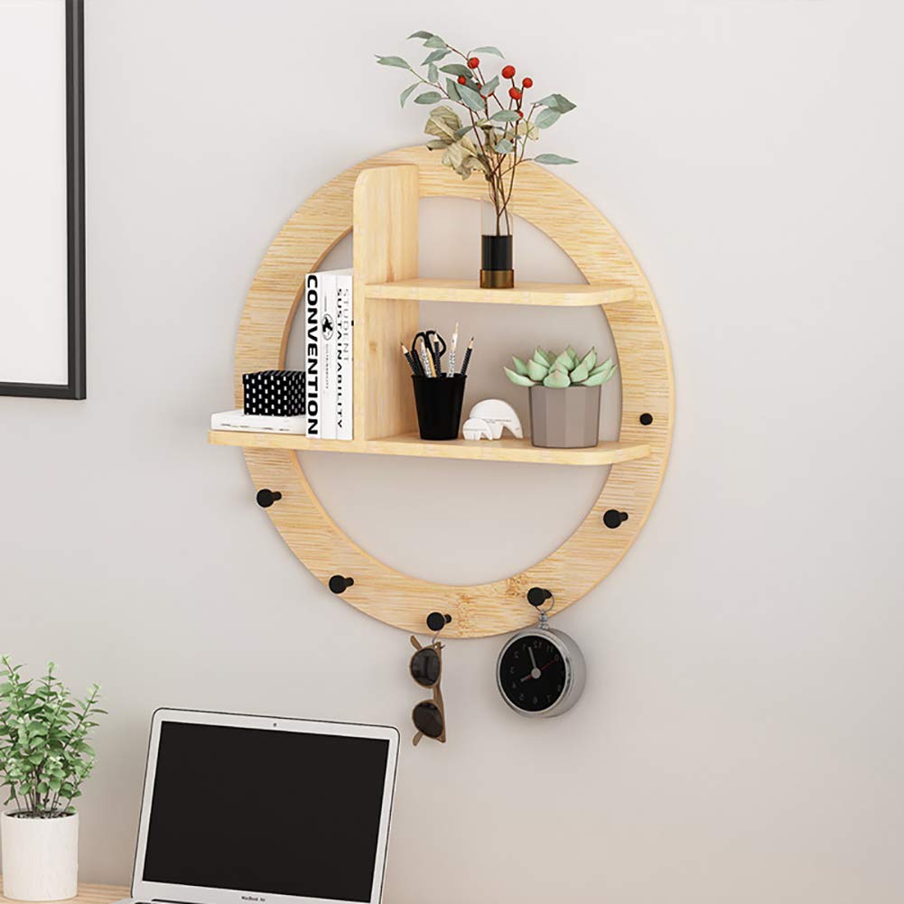 Amazon｜取り付けが簡単な頑丈な木製棚、壁に取り付けられた金属製円形